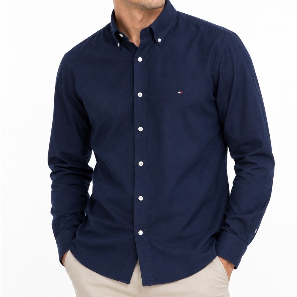 Eden Park Men's Navy Blue Button Down Shirt Size M Long Sleeve Embroidered Logo